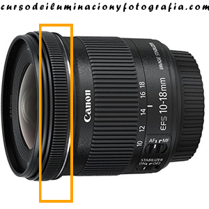 Anillo de enfoque manual. Canon EF-S 10-18 mm f:4.5-5.6 IS STM