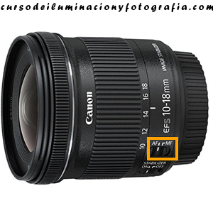 Selector AF/MF. Canon EF-S 10-18 mm f:4.5-5.6 IS STM